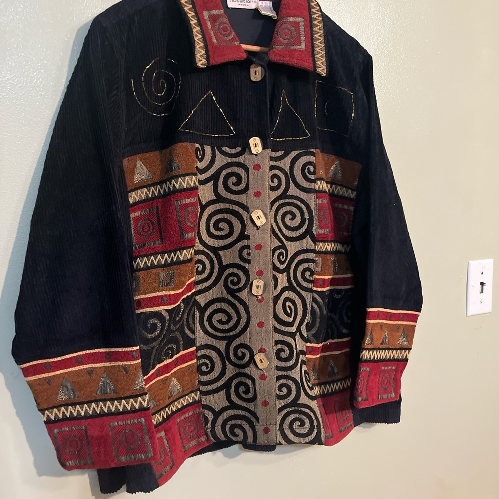 Vintage Notations Corduroy Artisan Black and Red Jacket Patch Work Cotton 18 - Picture 9 of 9